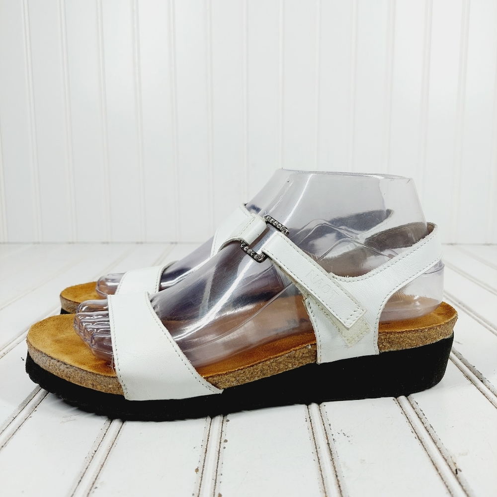 NEW Naot Pamela White Slip On Wedge Ankle Strap Summer Sandals A886